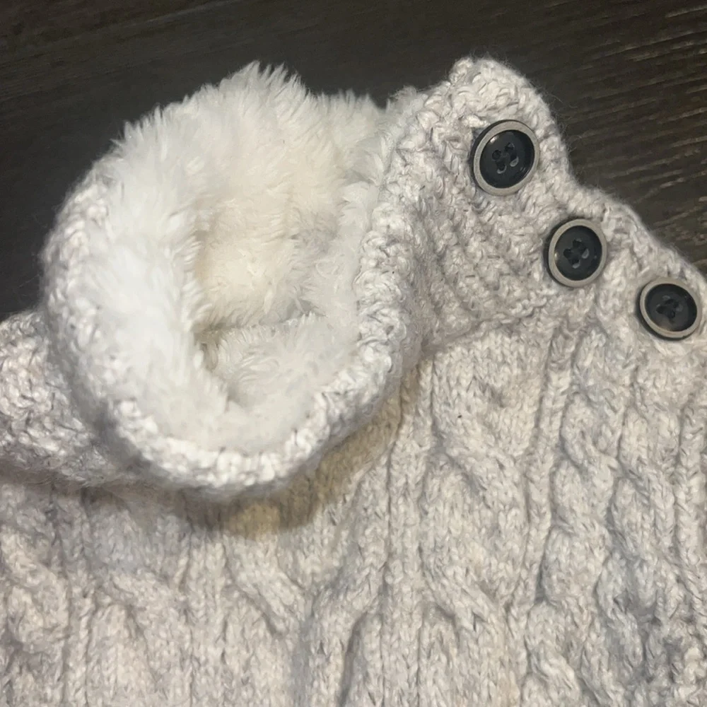 Zara Heather Grey Cotton/Wool Blend Cable Sweater w/Fur Lined Neck Size 9-12m - Picture 4 of 8